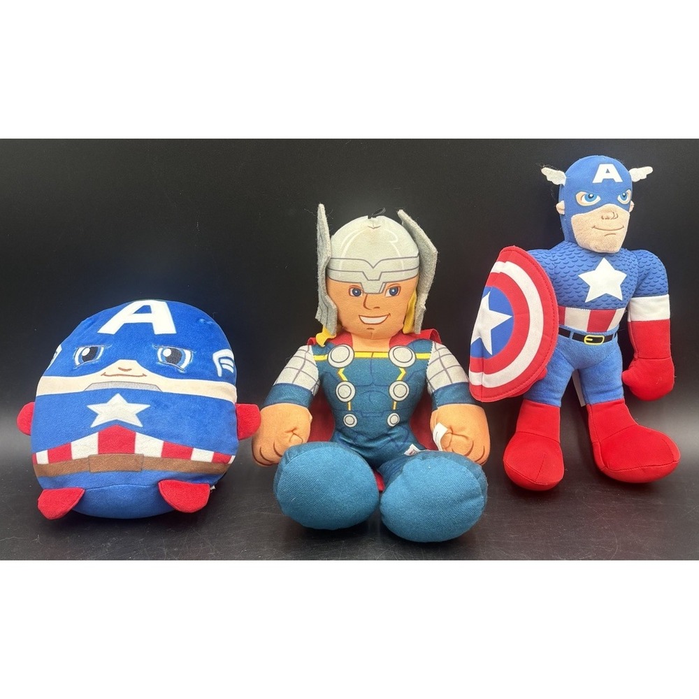Lot Of 3 Marvel Avenger Plushes Captain America (2) & Thor